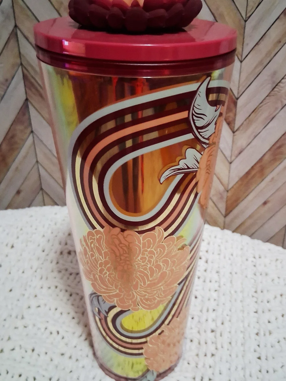 NWT Starbucks Metallic 2024 Holiday Insulated Tumbler With Flower Lid Topper